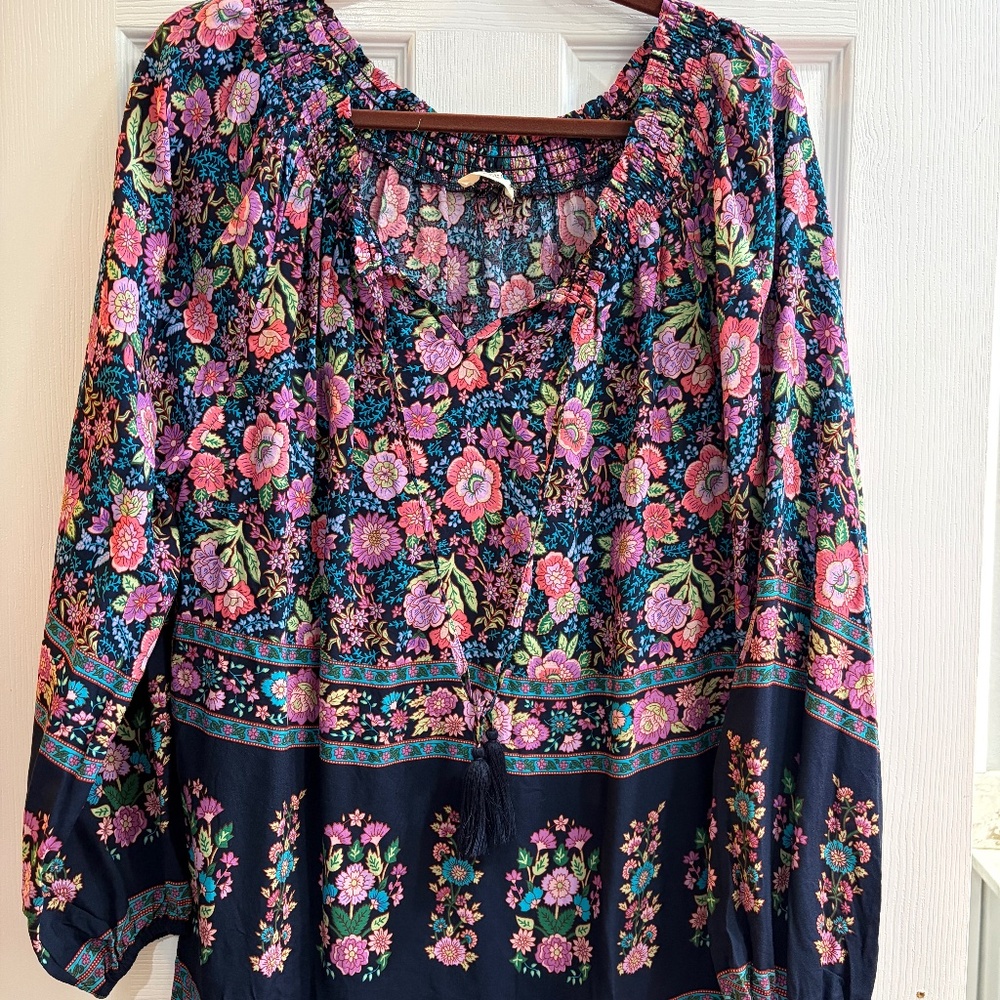 Easel Floral Boho Blouse - Pink and Blue